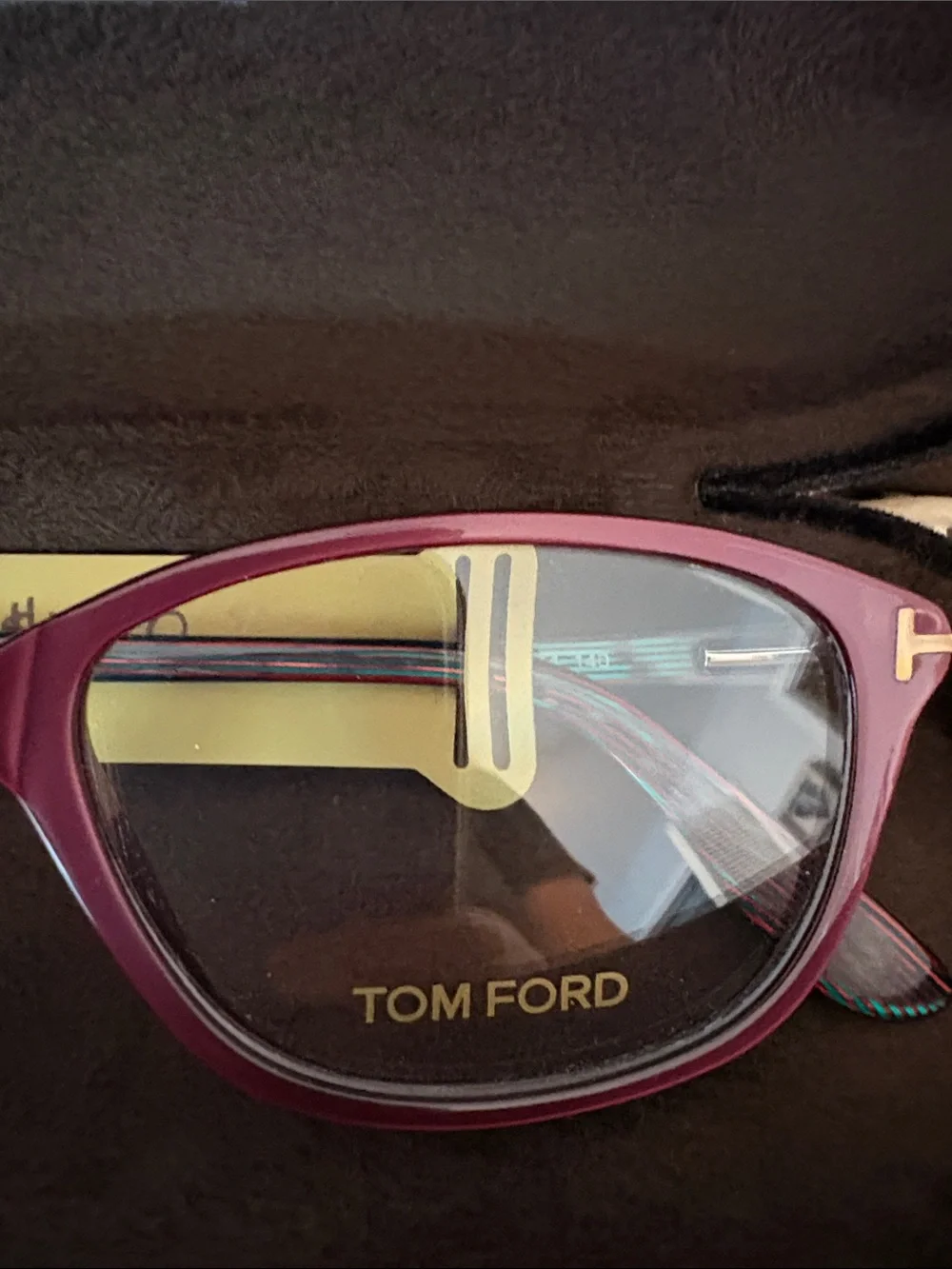 Tom Ford Women's Maroon Frame Optical Glasses with Gold Accents